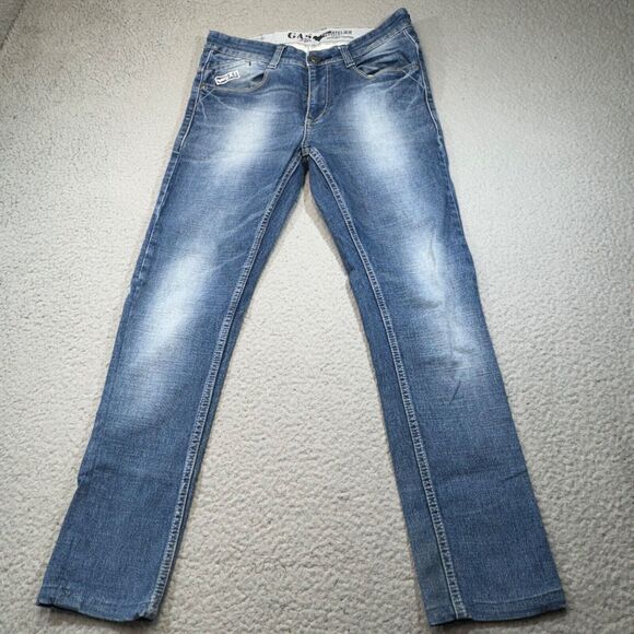Gas Jeans Men 31x27 Blue Slim Faded Atelier Italian Design 1984 Whiskers Zip Fly